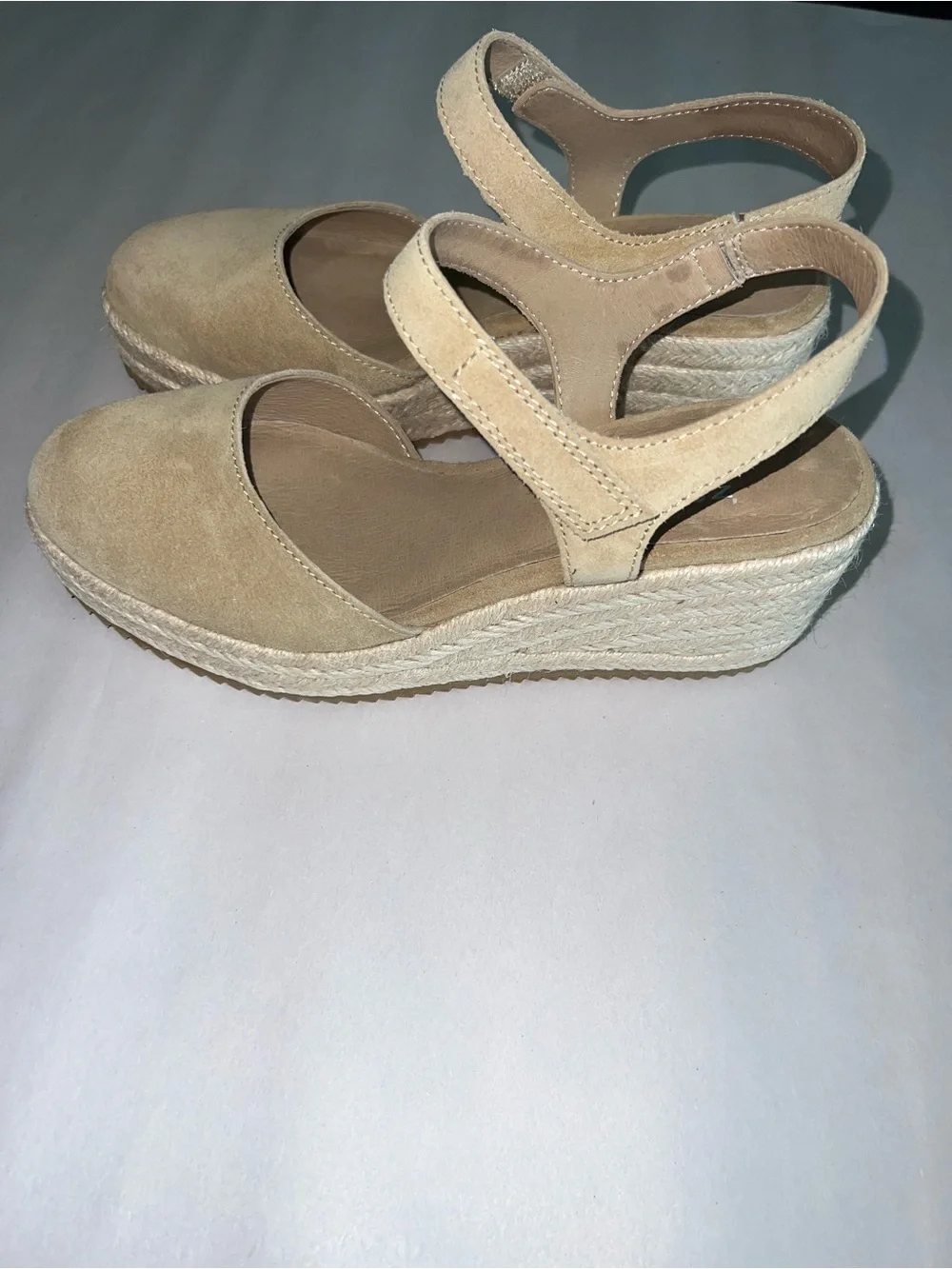 Eileen Fisher Nessa espadrille wedge sandals in tan suede